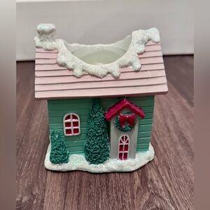 Holiday Village House Yankee Candle Tea Light Holder Christmas Pink Blue Pastel